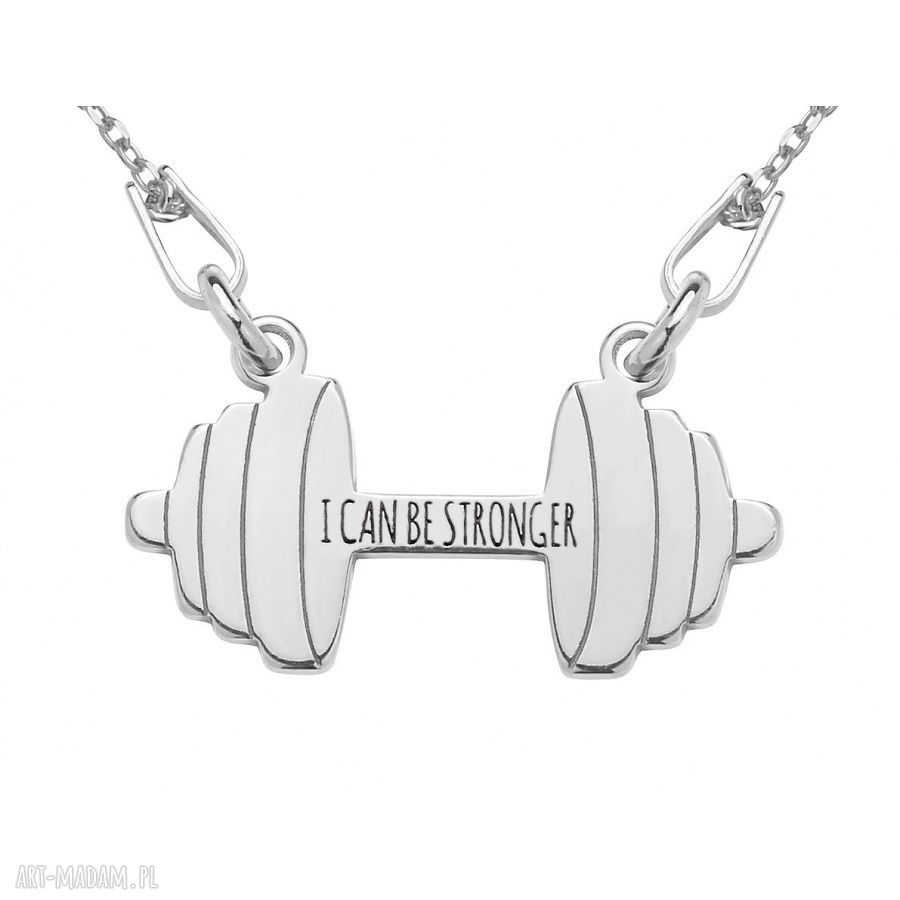 Srebrny naszyjnik sztanga fitness „I CAN BE STRONGER” (srebro 925)