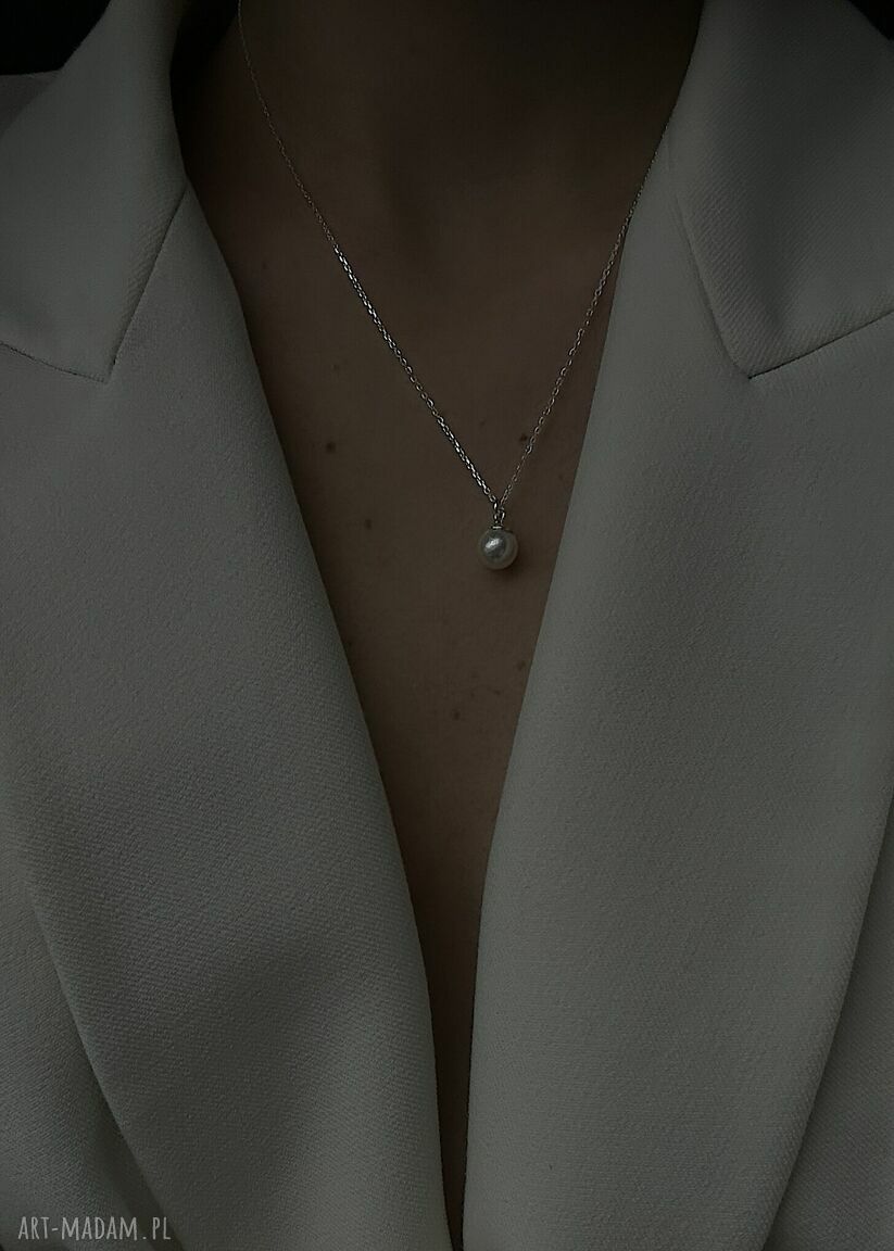 naszyjniki: Srebrny naszyjnik z białą perłą SWAROVSKI® CRYSTAL Ręczne wykonanie