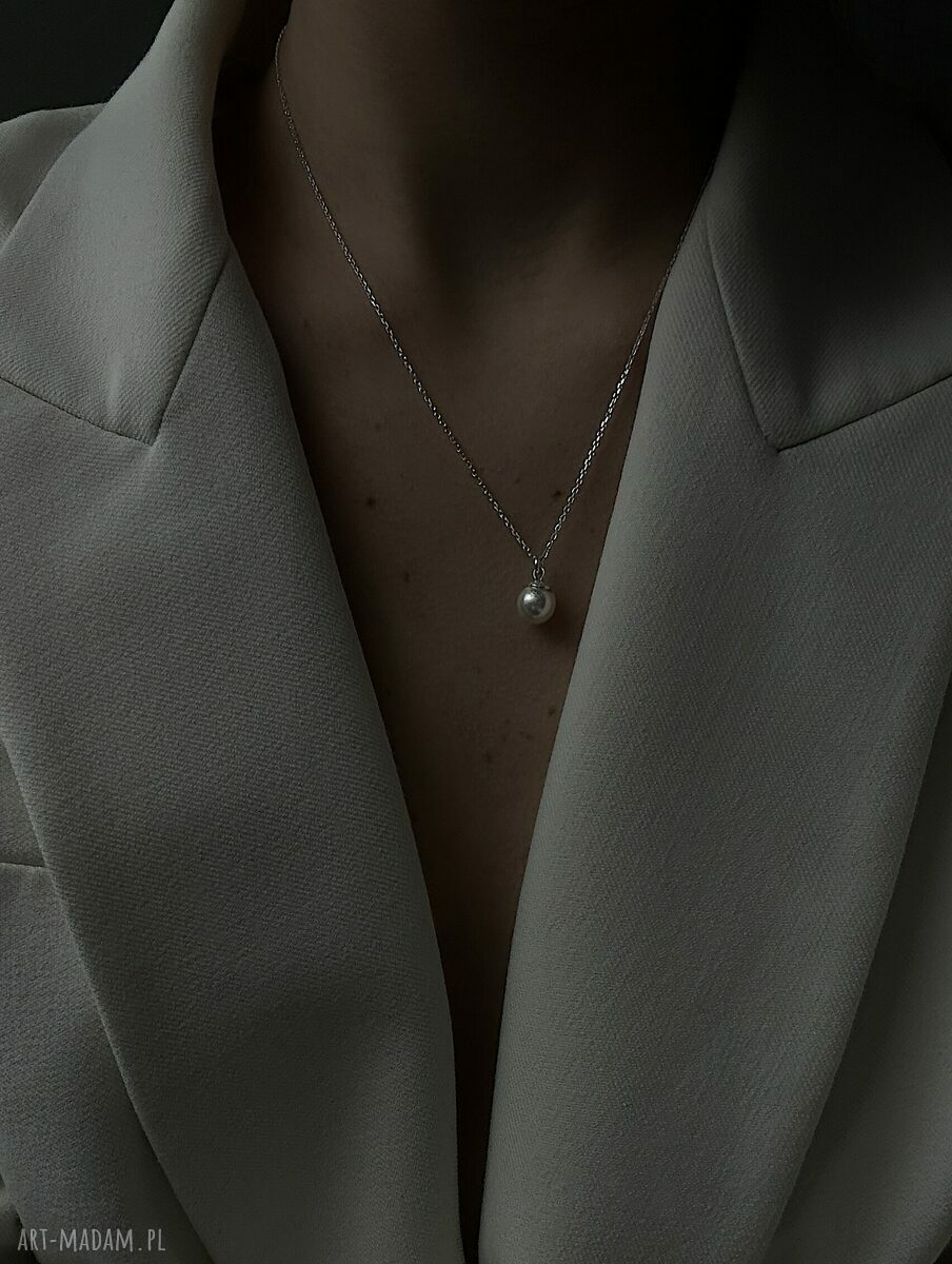 naszyjniki: Srebrny naszyjnik z białą perłą SWAROVSKI® CRYSTAL Ręczne wykonanie