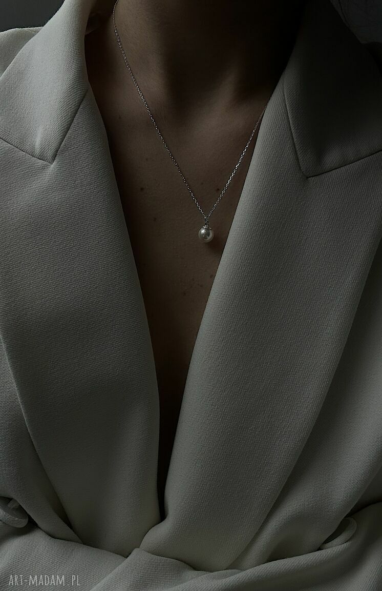 naszyjniki: Srebrny naszyjnik z białą perłą SWAROVSKI® CRYSTAL Ręczne wykonanie