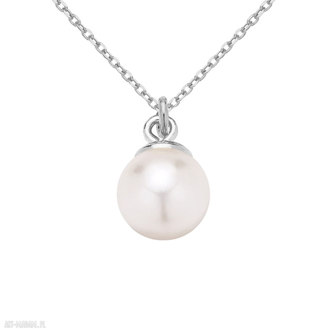 naszyjniki: Srebrny naszyjnik z białą perłą SWAROVSKI® CRYSTAL Ręczne wykonanie