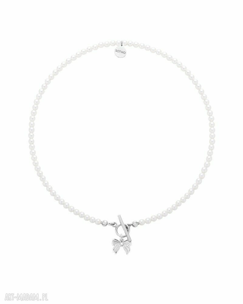 Srebrny naszyjnik z białych pereł SWAROVSKI Crystal i kokardką - 45 cm