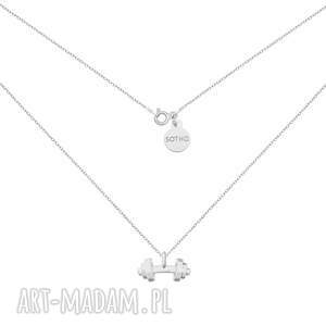 srebrny naszyjnik z hantlą, hantla sport, gym