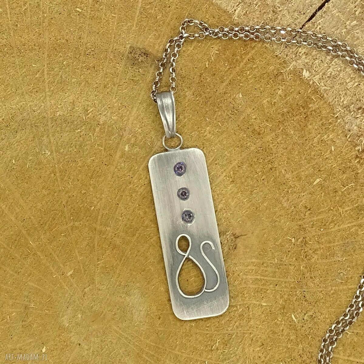 Srebrny naszyjnik z cyrkoniami AAA i kotem - handmade ze srebra 925