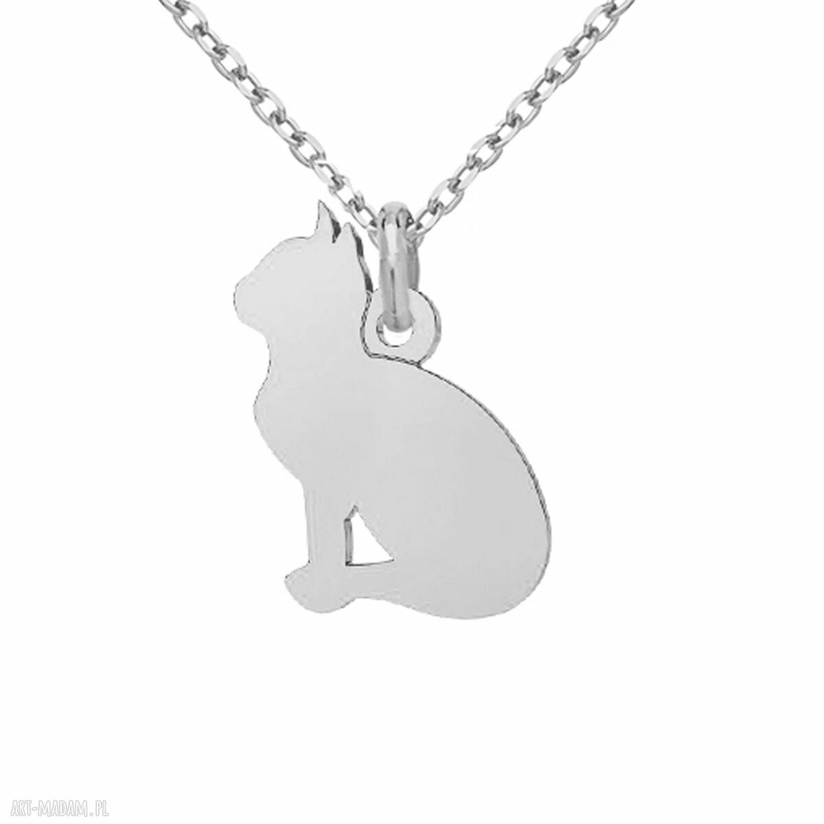 naszyjniki: Srebrny naszyjnik z kotem Handmade