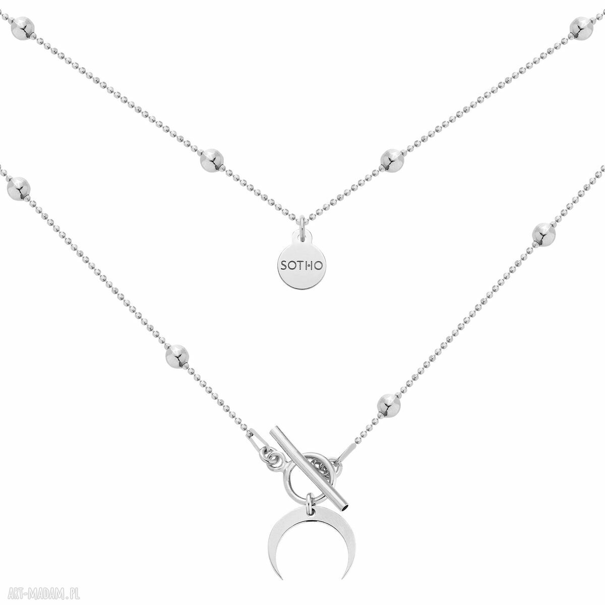 Srebrny naszyjnik księżycem księżyc kuleczkowy srebrmy zapięcie