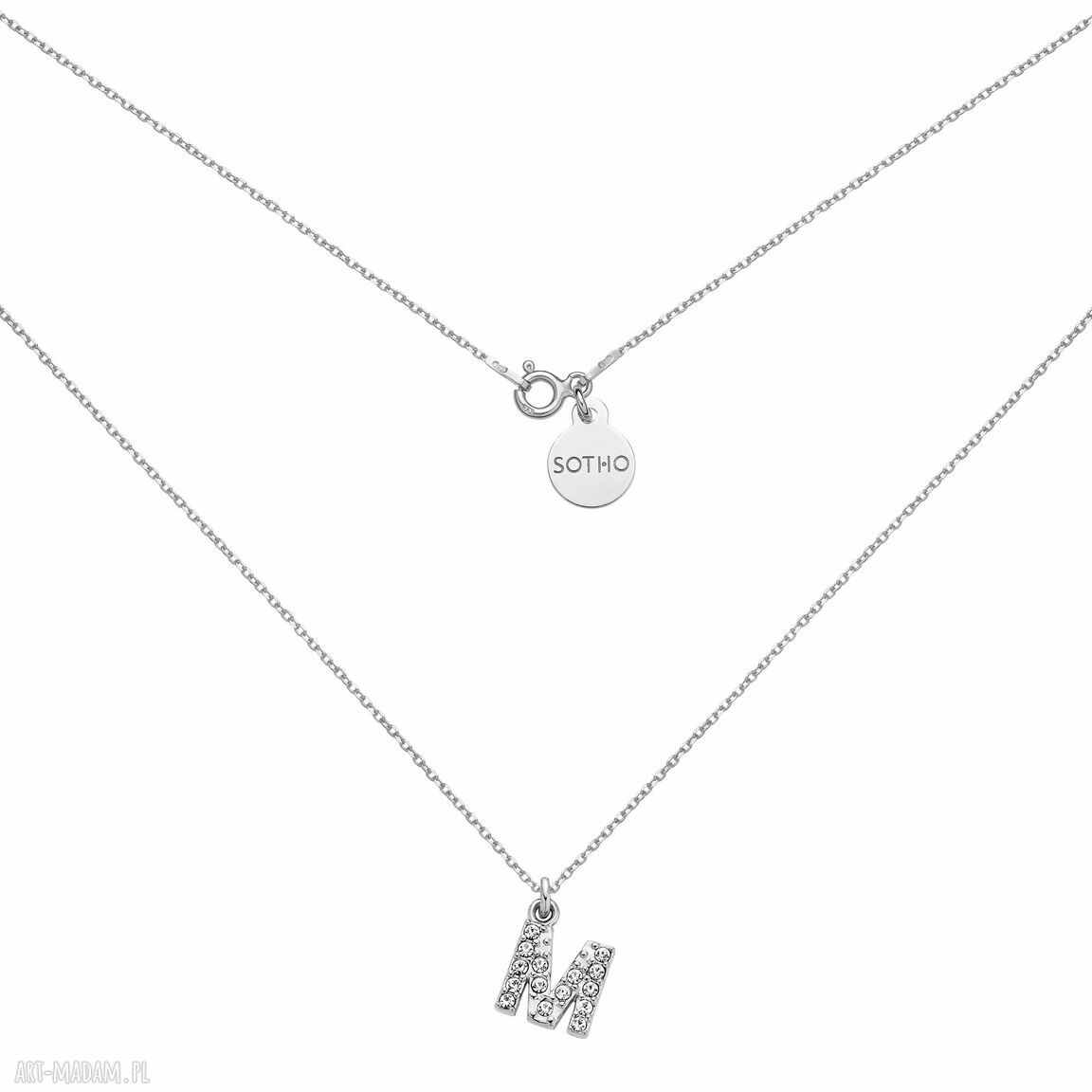Srebrny naszyjnik literką wysadzaną bezbarwnymi kryształkami