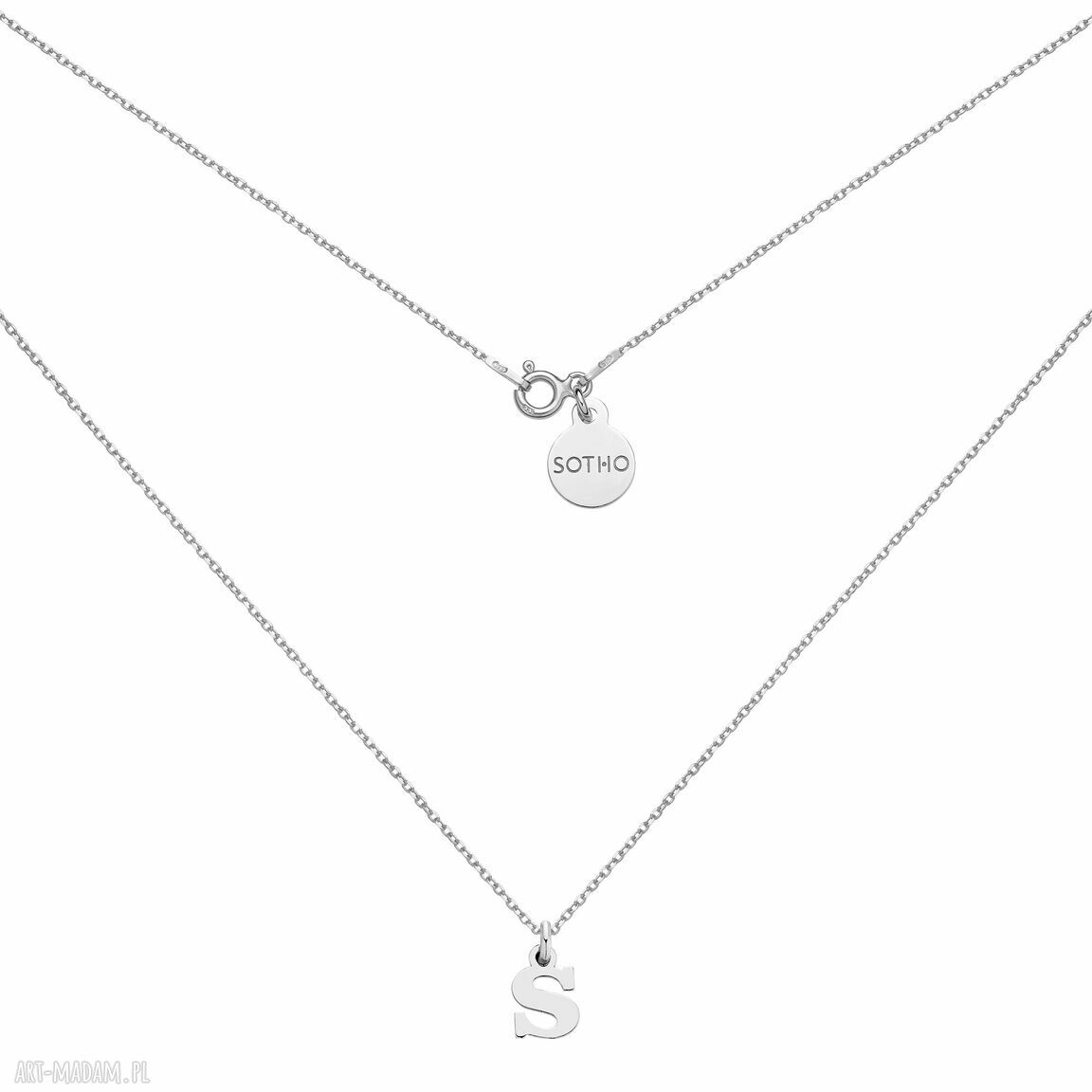 Srebrny naszyjnik małą literką delikatny malutka litera łańcuszek