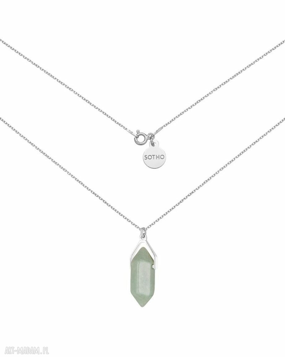 Srebrny naszyjnik małym awenturynem zielonym kamień kamienie