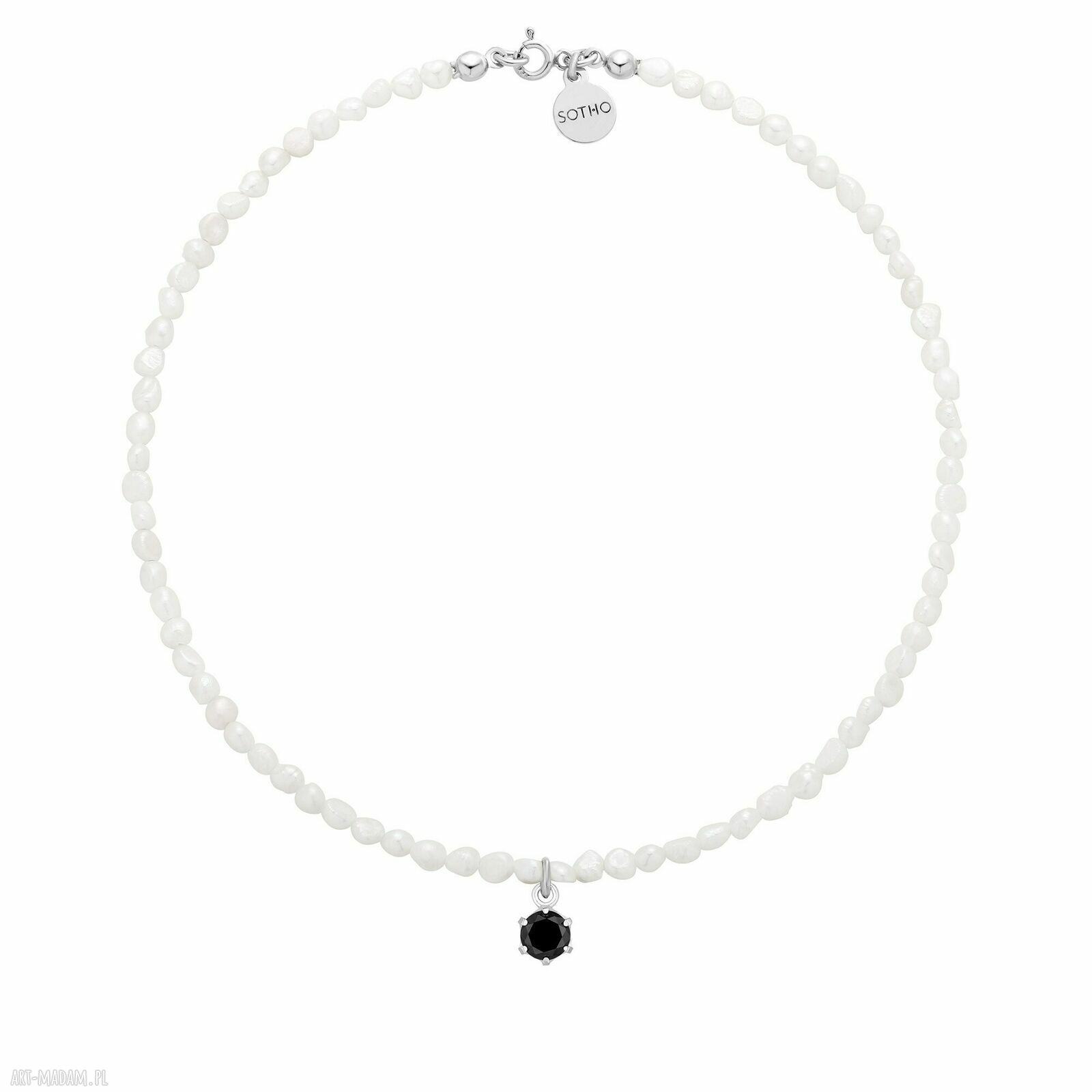 Srebrny naszyjnik pereł naturalnych czarną cyrkonią perły perłami