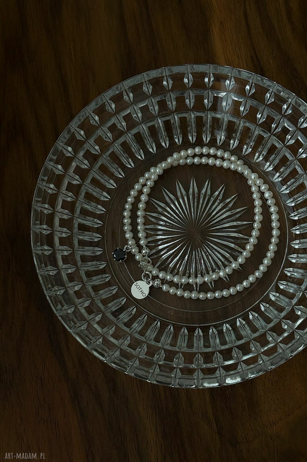 naszyjniki: Srebrny naszyjnik z pereł naturalnych z czarną cyrkonią HandMade