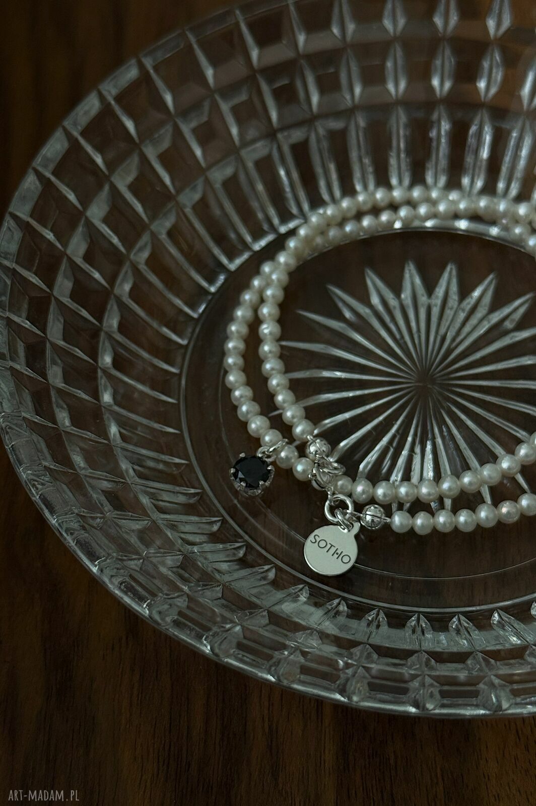 naszyjniki: Srebrny naszyjnik z pereł naturalnych z czarną cyrkonią HandMade