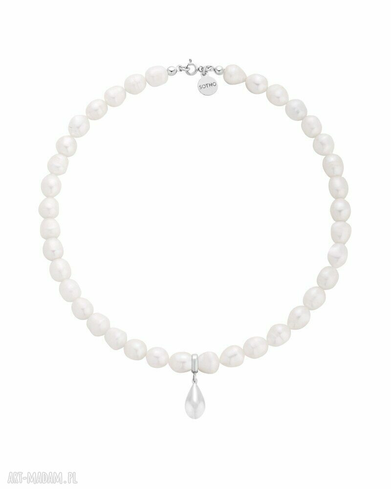 Srebrny naszyjnik pereł naturalnych kroplą perłami perła