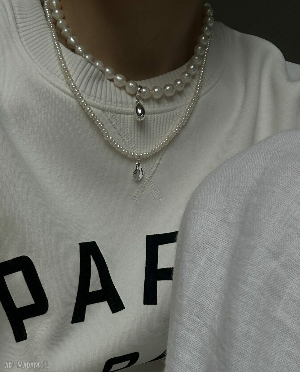 naszyjniki: Srebrny naszyjnik z pereł naturalnych z kroplą hand made