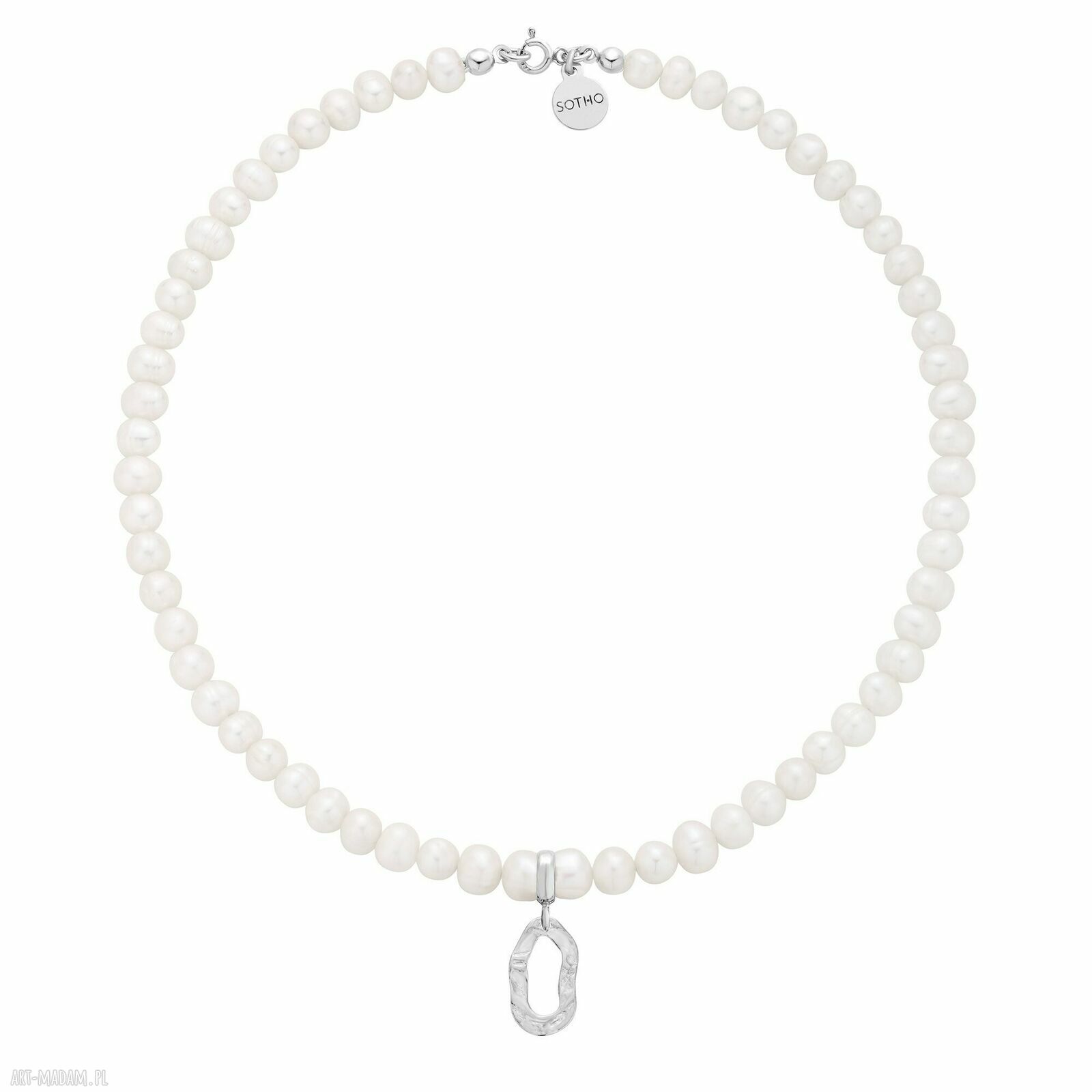 Srebrny naszyjnik pereł naturalnych nieregularną zawieszką perła