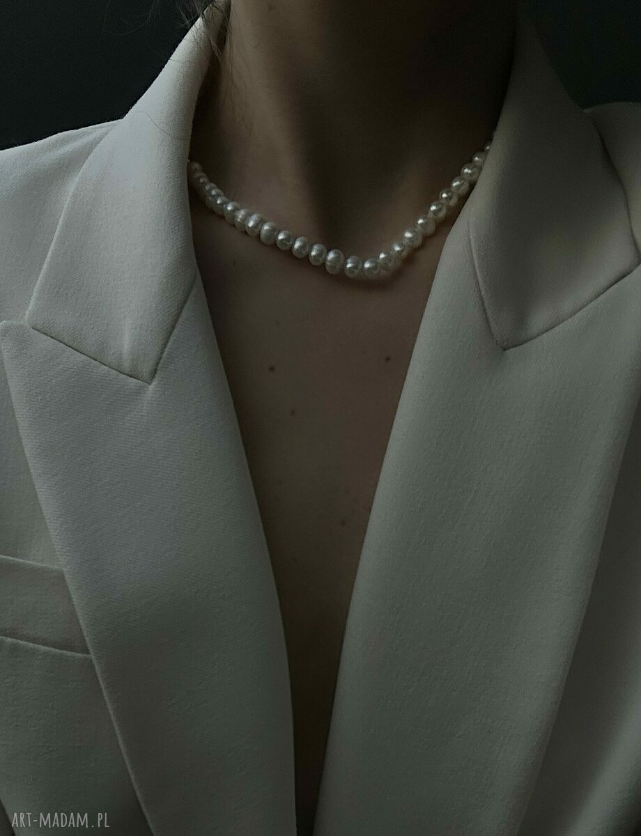 naszyjniki: Srebrny naszyjnik z pereł naturalnych ręcznie robione
