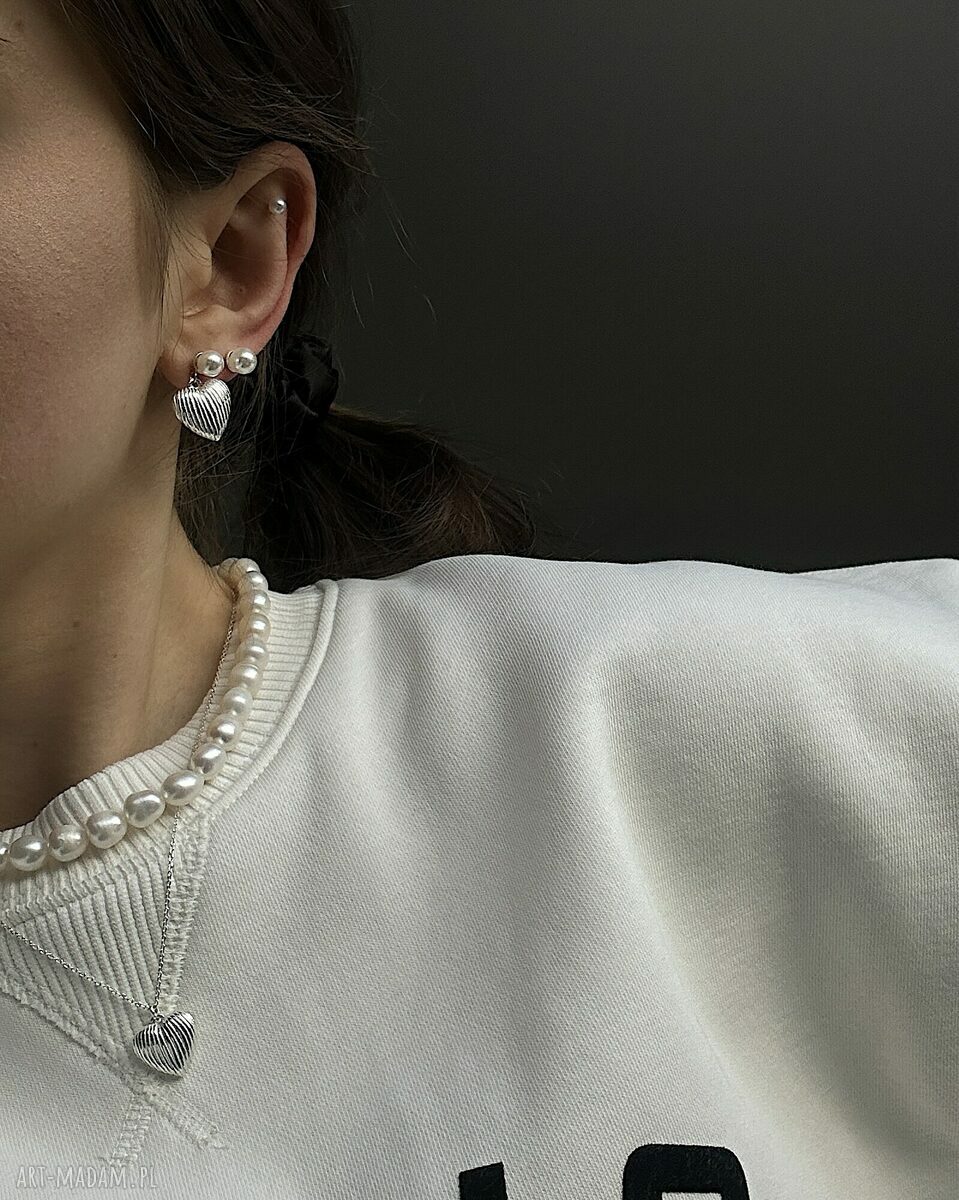 naszyjniki: Srebrny naszyjnik z pereł naturalnych Handmade