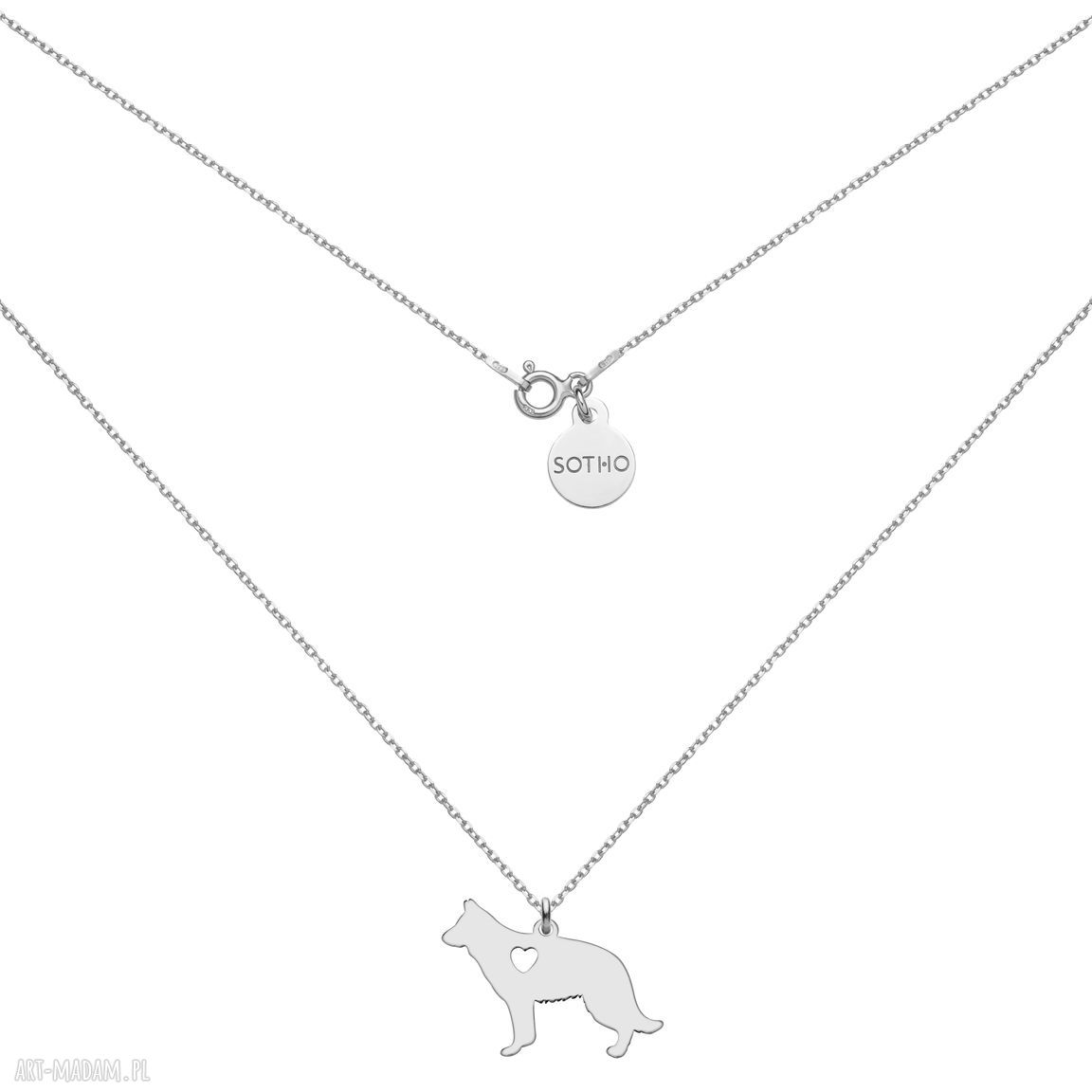 Srebrny naszyjnik psem owczarek niemiecki pies rasa pupil