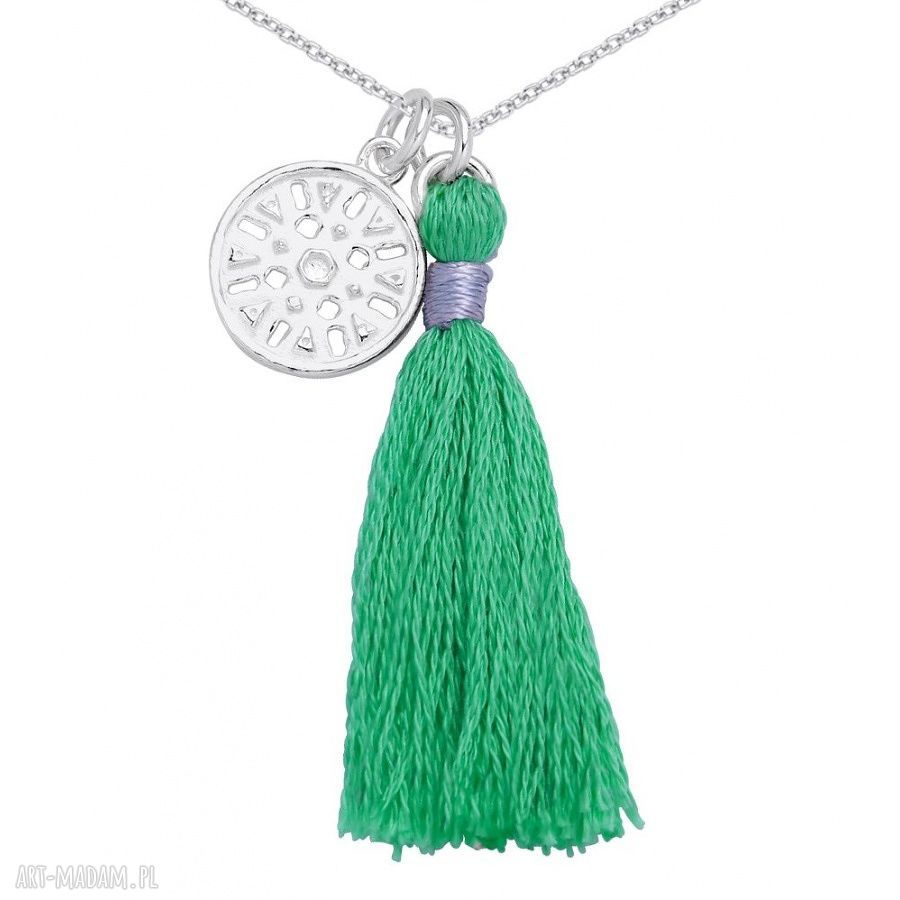 naszyjniki: SREBRNY NASZYJNIK Z ZIELONYM CHWOSTEM I ARABSKĄ ROZETKĄ Ręczne wykonanie