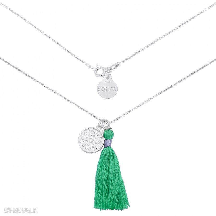 Srebrny naszyjnik zielonym chwostem arabskĄ rozetkĄ chwost