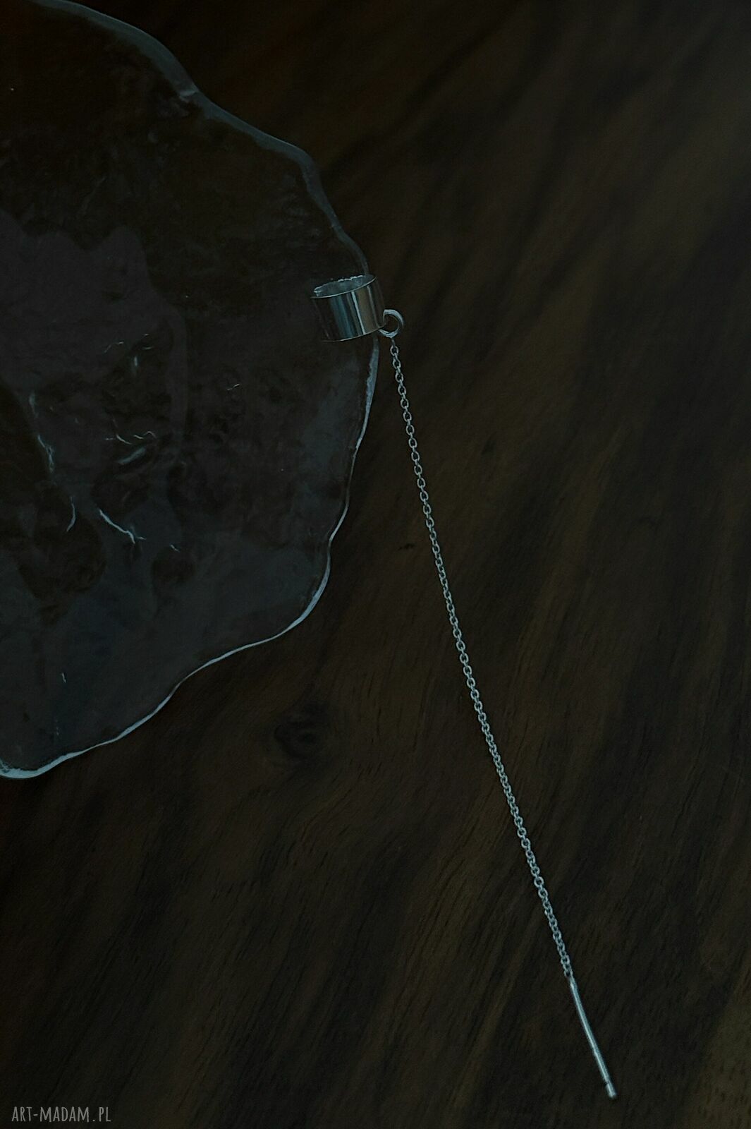 kolczyki: Srebrny nausznica z przewlekanym łańcuszkiem HandMade