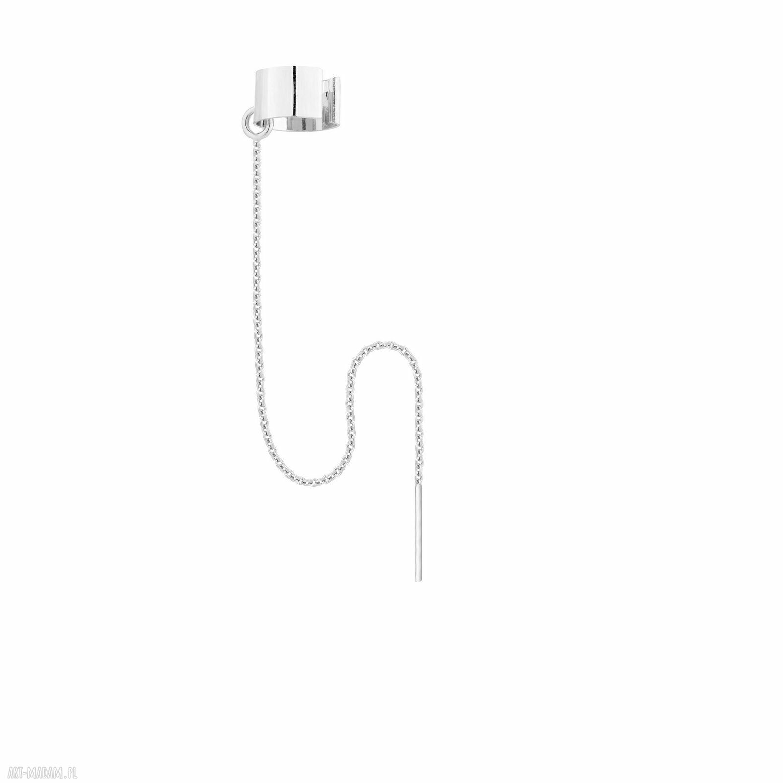 Srebrny nausznica przewlekanym łańcuszkiem kolczyki srebro