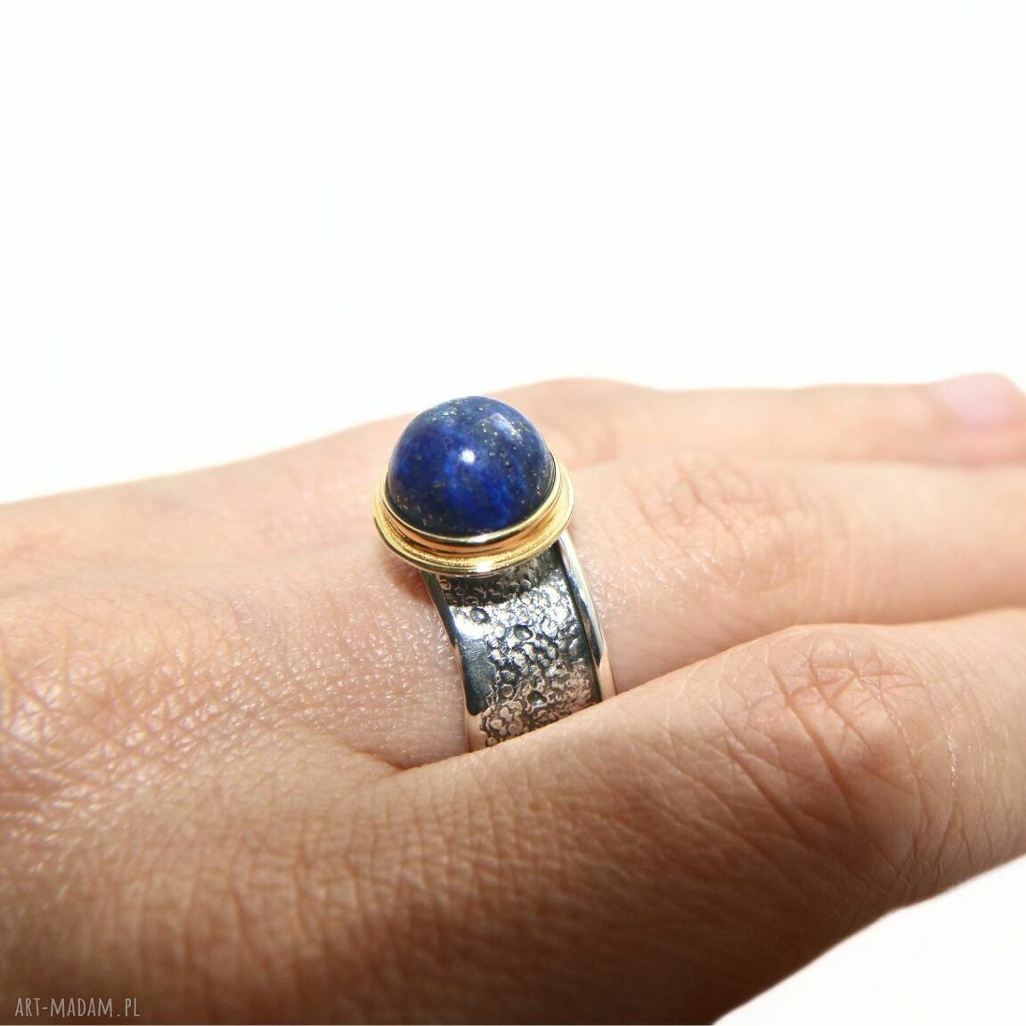 Srebrny pierścionek z lapis lazuli - srebro 925, regulowana obrączka