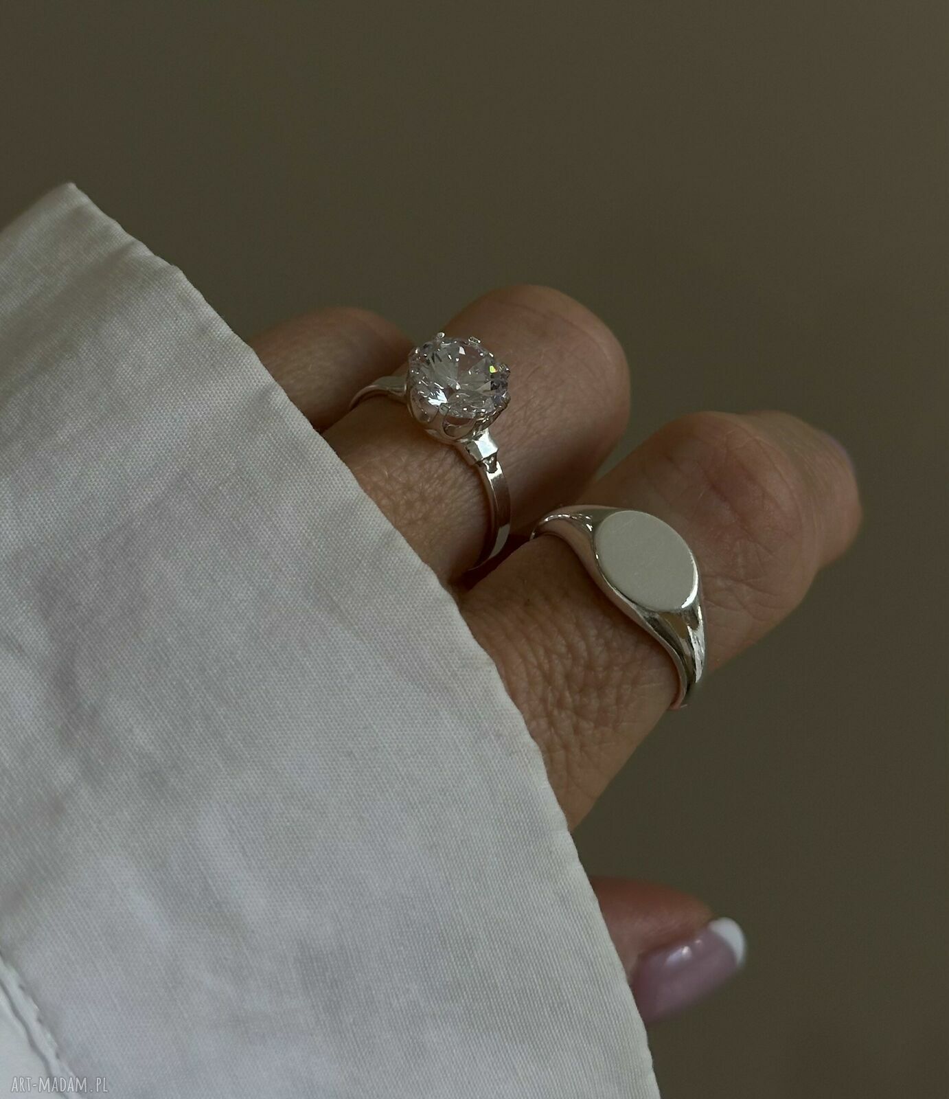pierścionki: Srebrny pierścionek z dużą cyrkonią r. 18 Hand Made