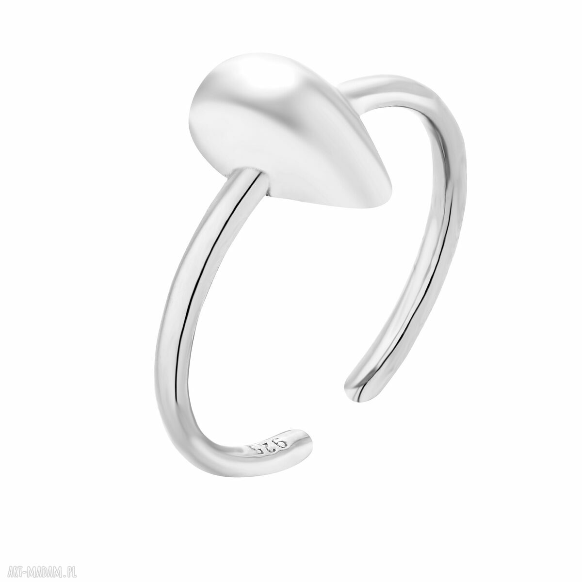 Srebrny pierścionek kroplą wody geometryczny łezka ozdobny