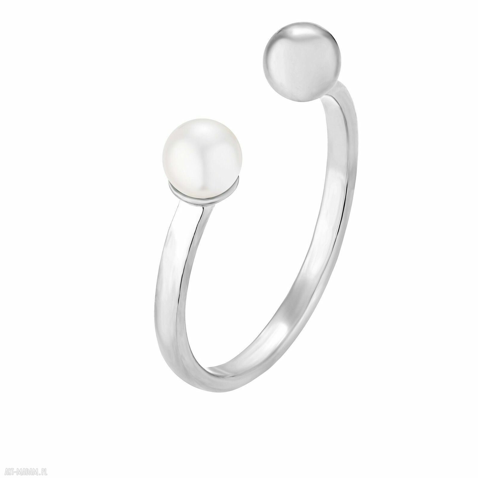 Srebrny pierścionek białą perła kuleczka