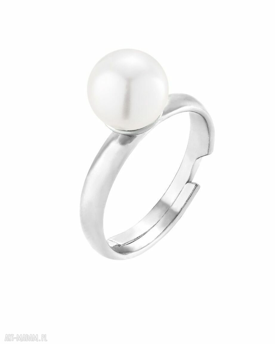 Srebrny pierścionek z perłą i białym kryształem Swarovski - White