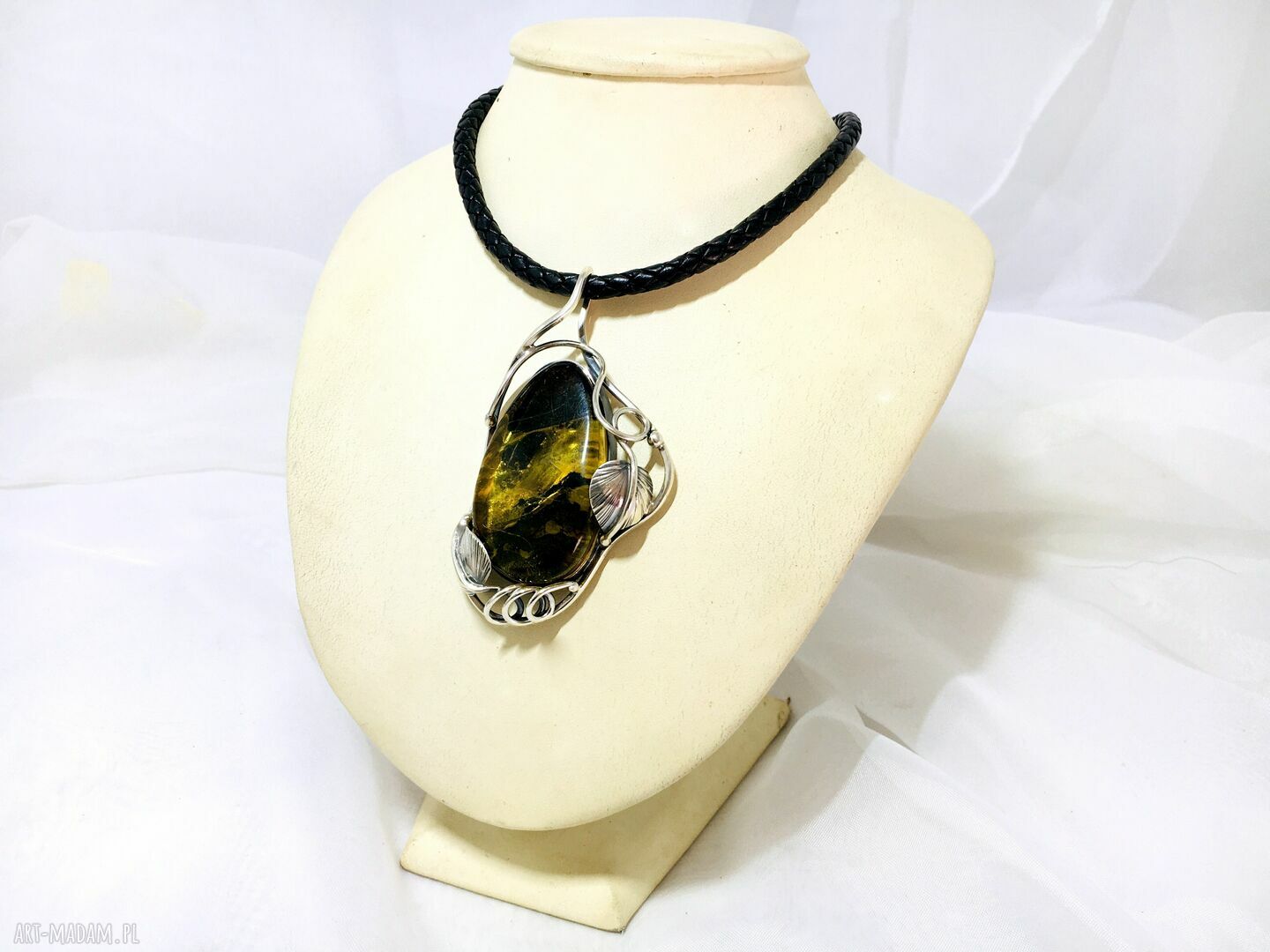 Srebrny wisior z bursztynem bałtyckim - srebro 925 handmade