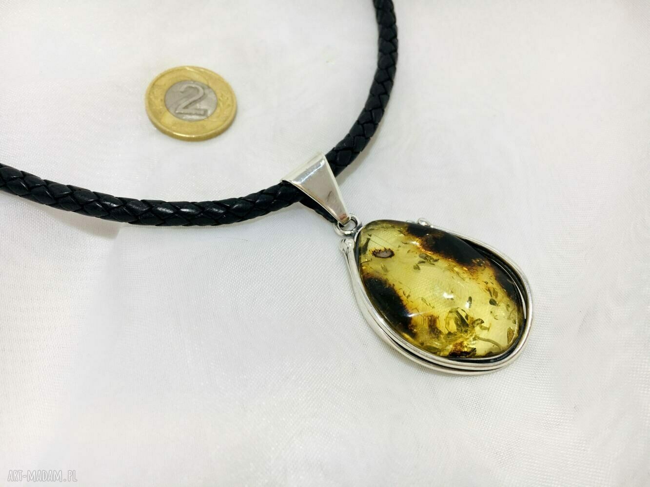 Srebrny wisior z bursztynem bałtyckim - Srebro 925 (handmade)