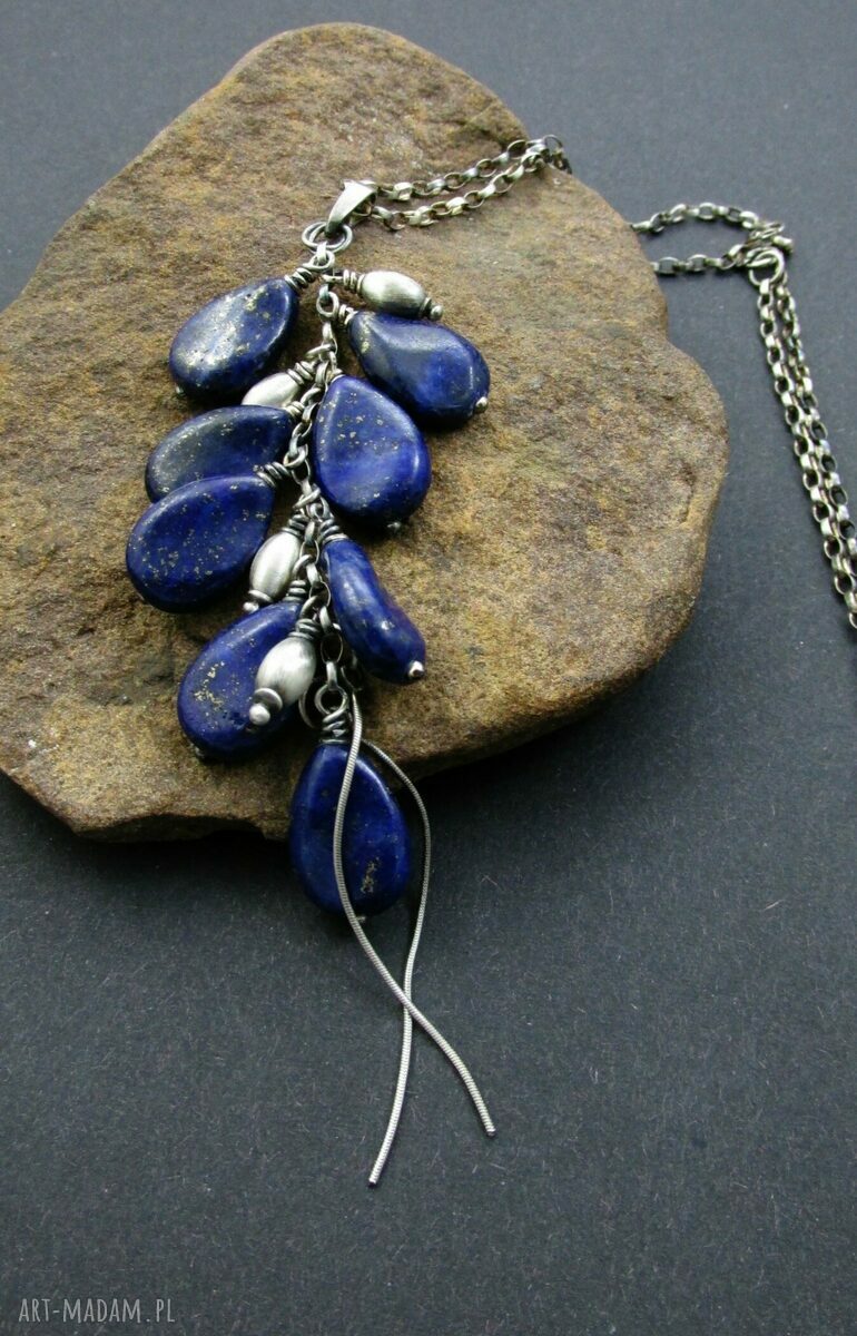 Srebrny wisior z lapis lazuli - oksydowany