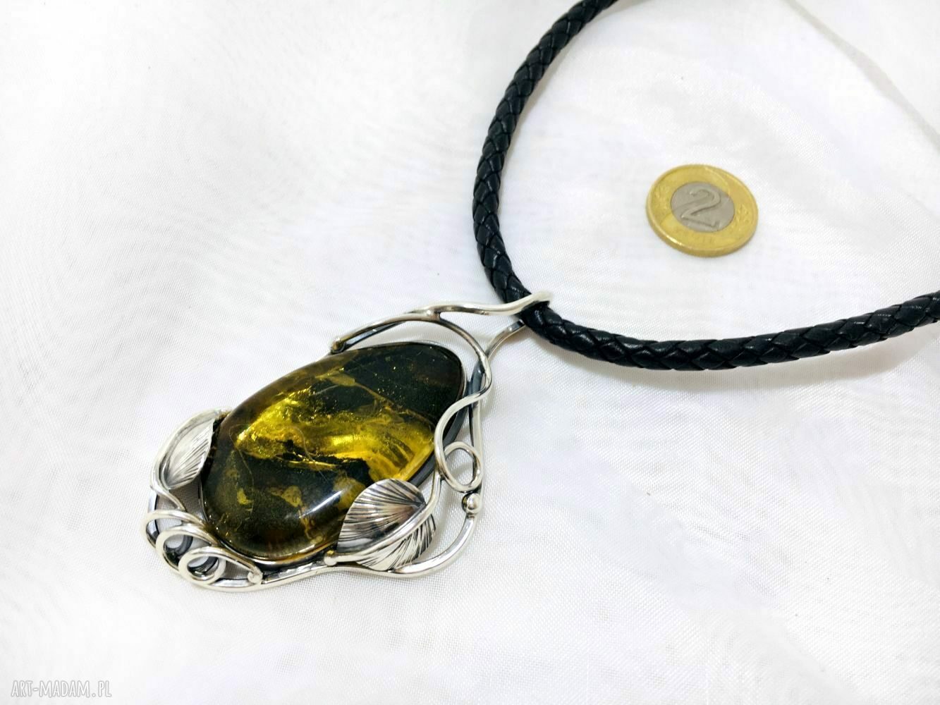 Srebrny wisior z bursztynem bałtyckim - srebro 925 handmade