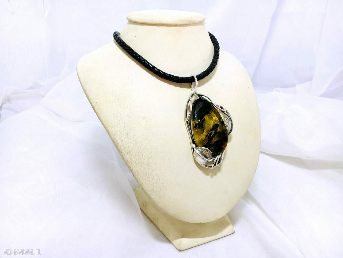 Srebrny wisior z bursztynem bałtyckim - srebro 925 handmade