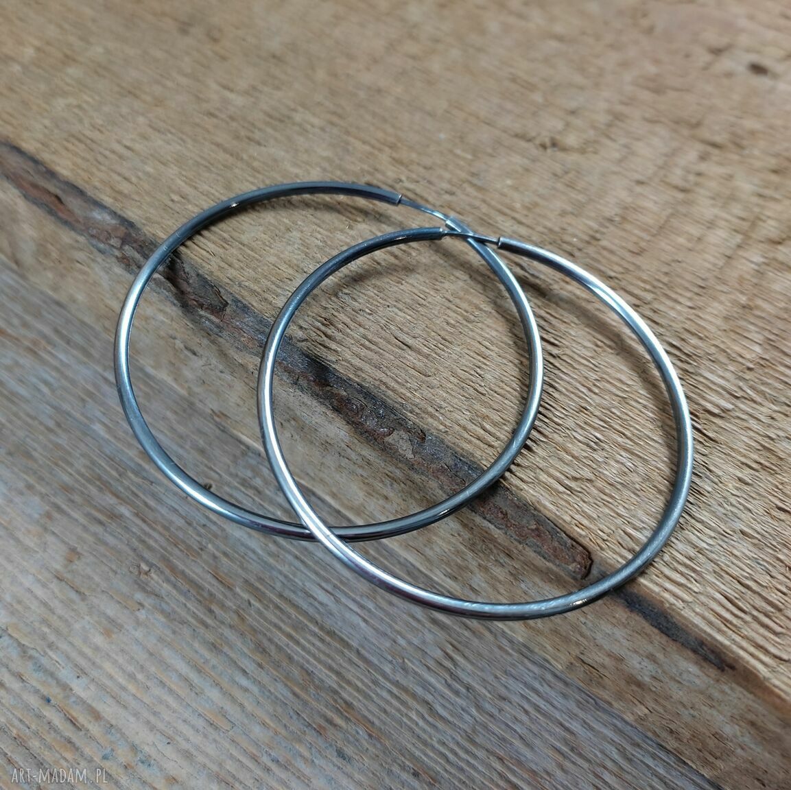 Duże kolczyki koła ze srebra 925 - oksydowane i wypolerowane 4,9 cm