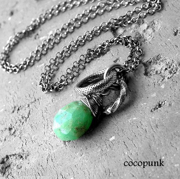 Srebro chryzopraz naszyjnik naturalny surowy minimalistyczny