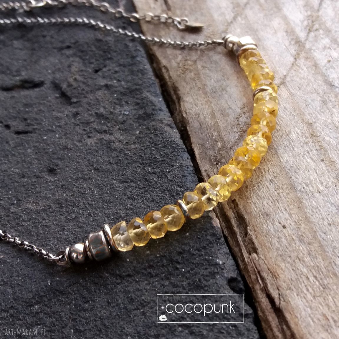 Srebro cytryn nowoczesny naszyjnik krótki choker prezent