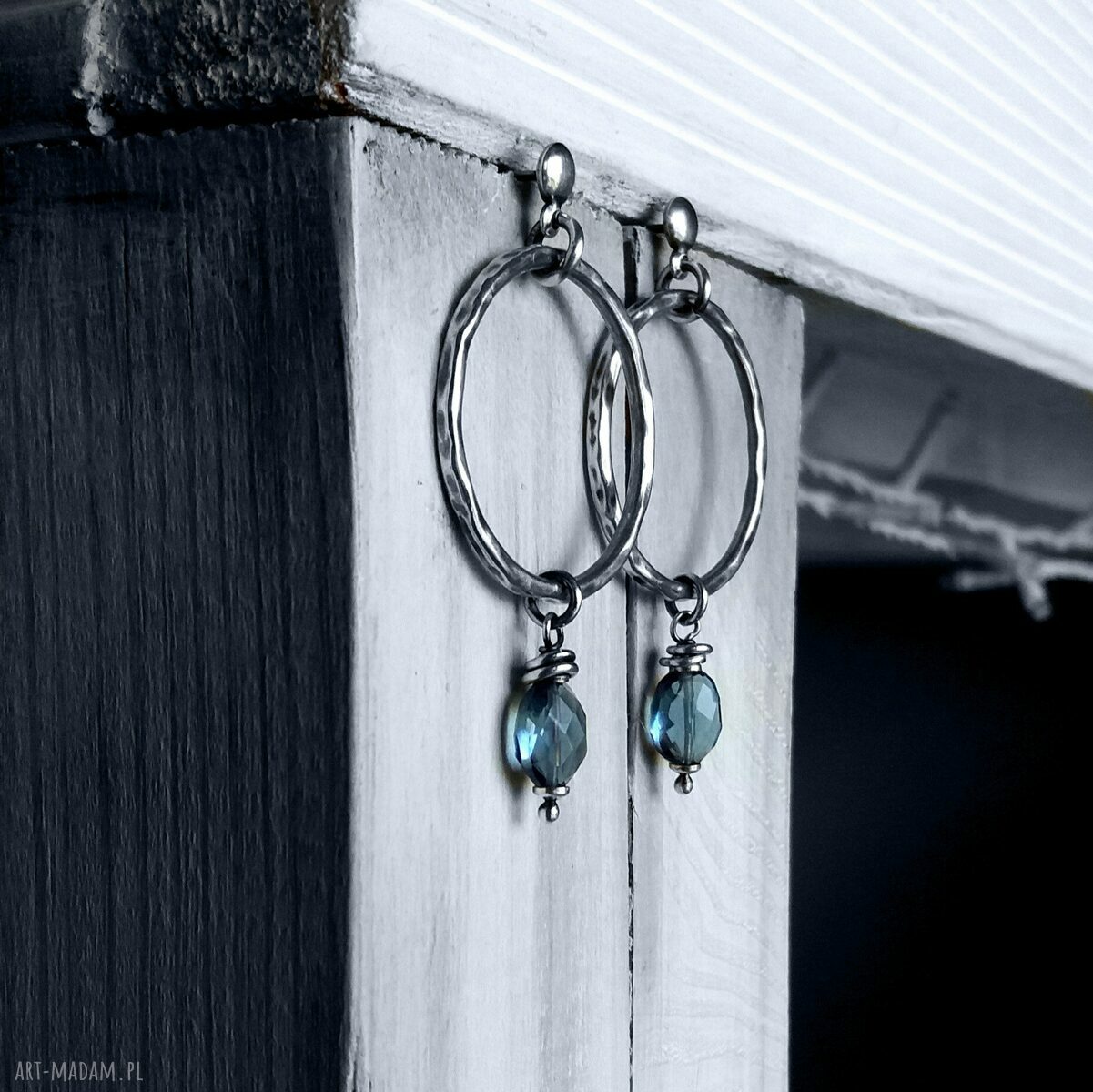 kolczyki: SREBRO I KWARC GRANATOWY KOLCZYKI KOŁA. Handmade