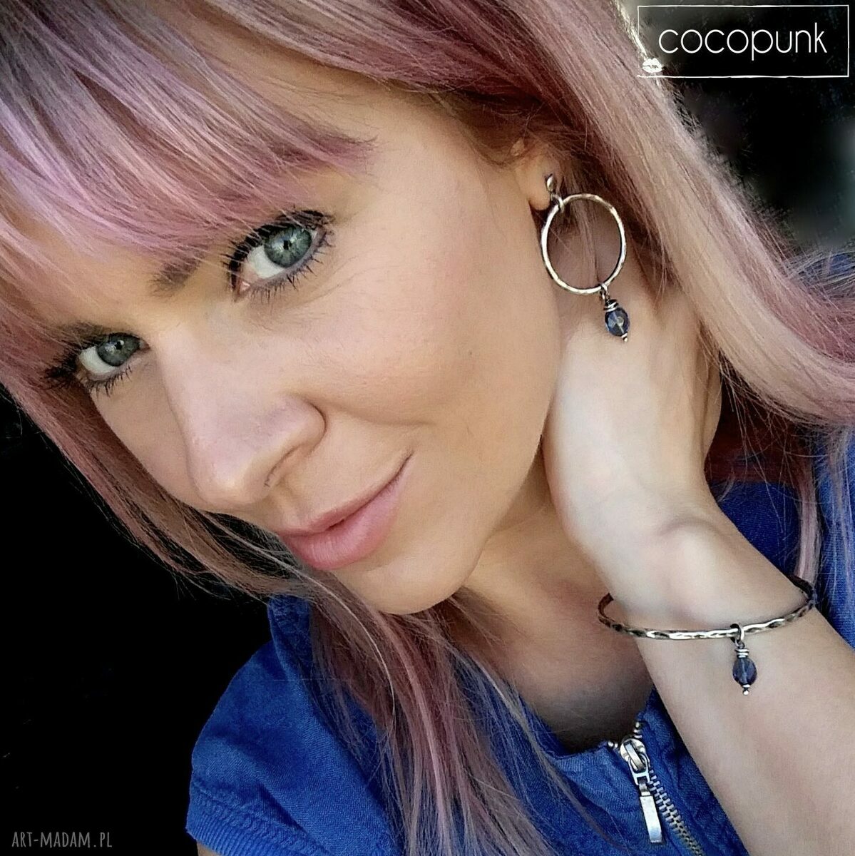 kolczyki: SREBRO I KWARC GRANATOWY KOLCZYKI KOŁA. Handmade