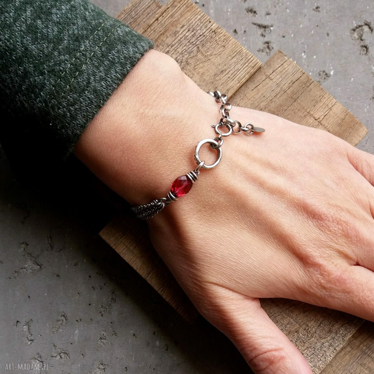 bransoletki: SREBRO I KWARC RÓZOWY BRANSOLETKA ŁAŃCUSZKOWA Z KAMIENIAMI. Autorskie