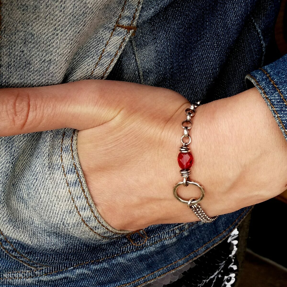 bransoletki: SREBRO I KWARC RÓZOWY BRANSOLETKA ŁAŃCUSZKOWA Z KAMIENIAMI. Autorskie