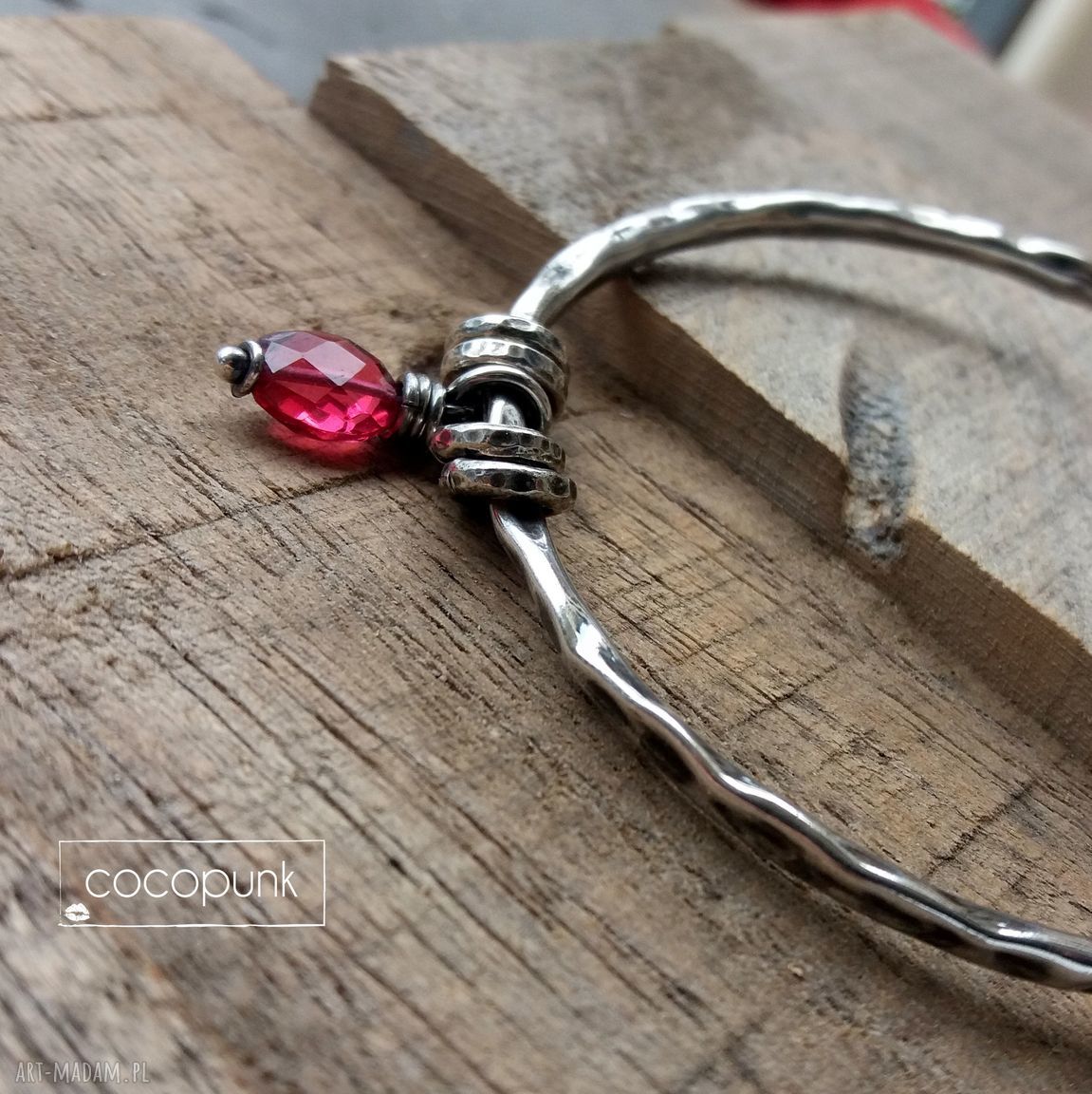 Srebro kwarc rÓzowy bransoletka okrĄgŁa zawieszkami bangle