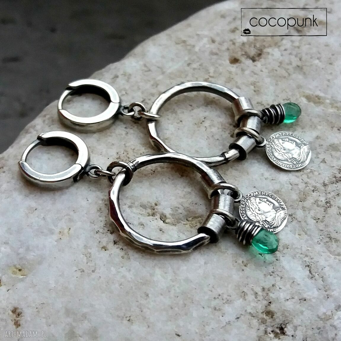 Srebro i kwarc - kolczyki koła boho