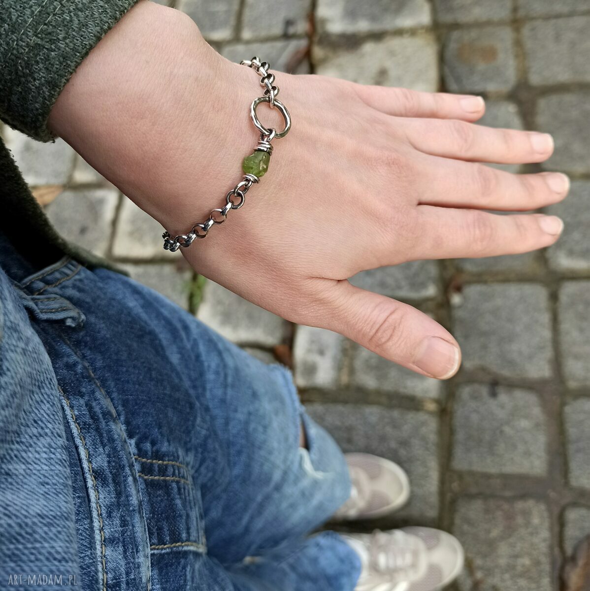 Srebro i peridot - bransoleta łańcuszkowa