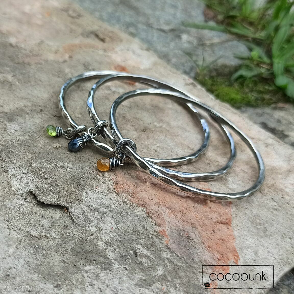 Srebrna bransoletka Bangla 925 z turmalinem, spinel lub peridot