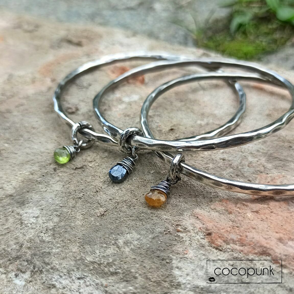 Srebrna bransoletka Bangla 925 z turmalinem, spinel lub peridot