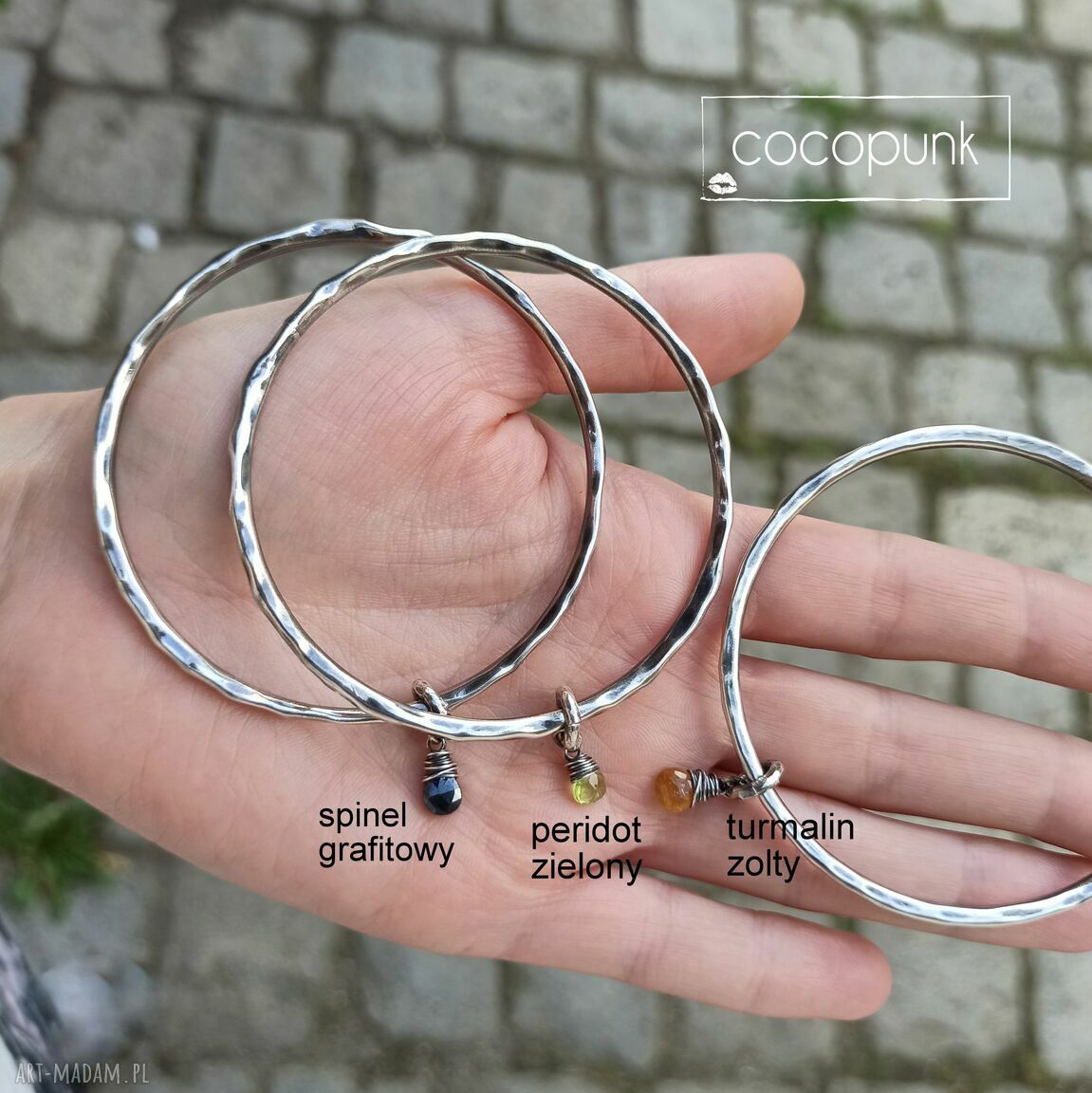 Srebrna bransoletka Bangla 925 z turmalinem, spinel lub peridot