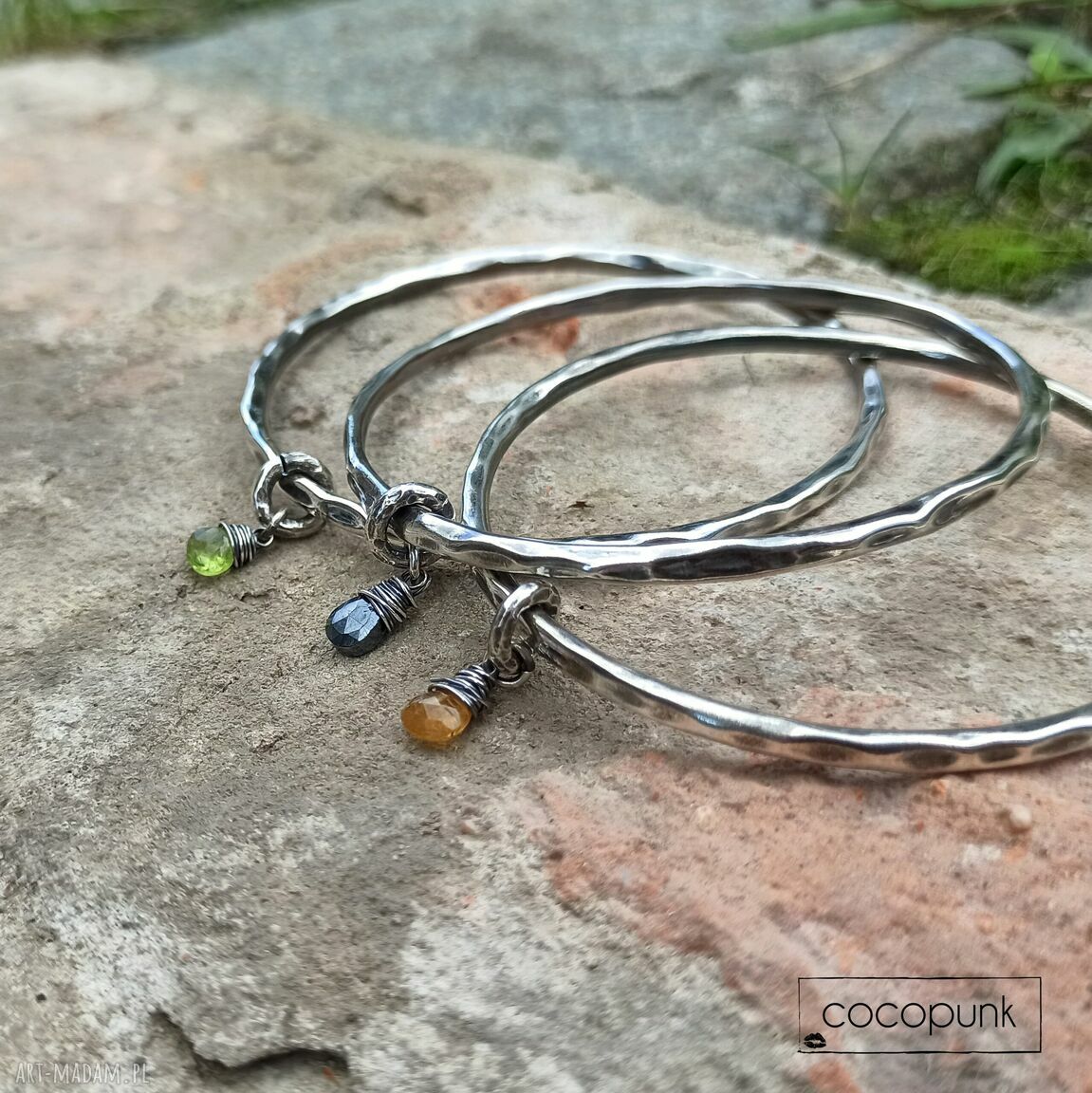 Srebrna bransoletka Bangla 925 z turmalinem, spinel lub peridot